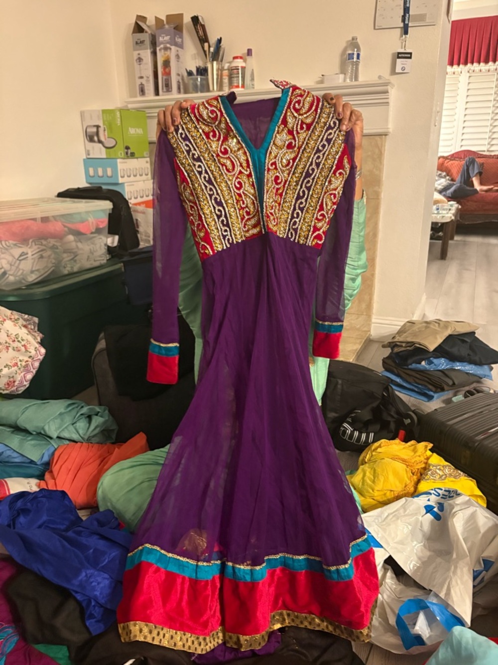 Purple Embroidered Anarkali suit